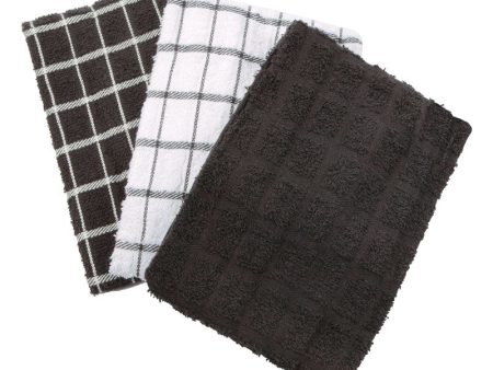 Ritz Black Cotton Check Kitchen Towel 3 pk Online Sale