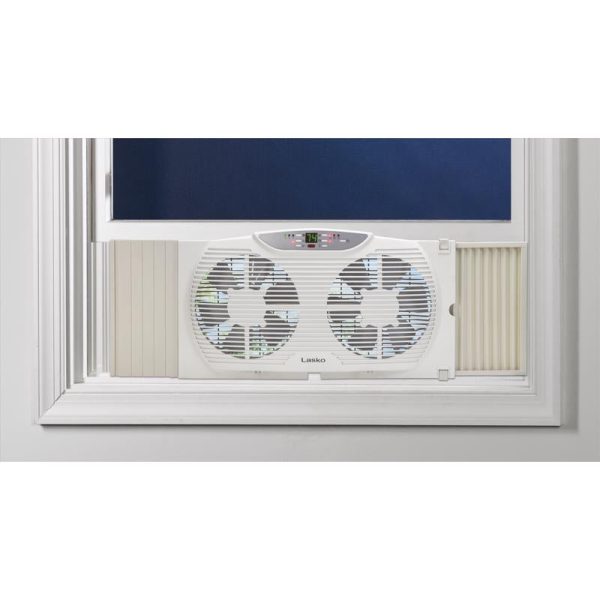 Lasko 12.9 in. H X 9 in. D 3 speed Electronically Reversible Twin Window Fan Remote Control Online Hot Sale