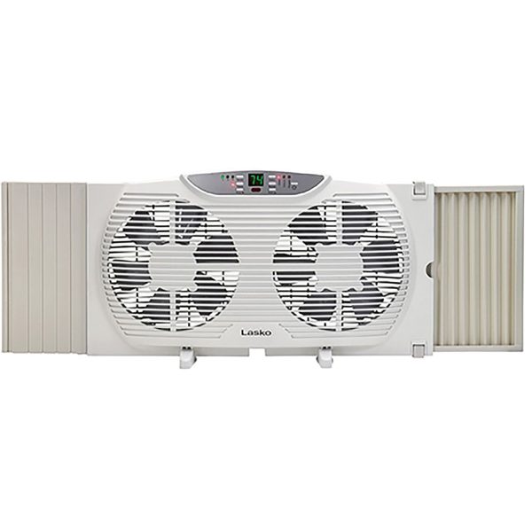 Lasko 12.9 in. H X 9 in. D 3 speed Electronically Reversible Twin Window Fan Remote Control Online Hot Sale