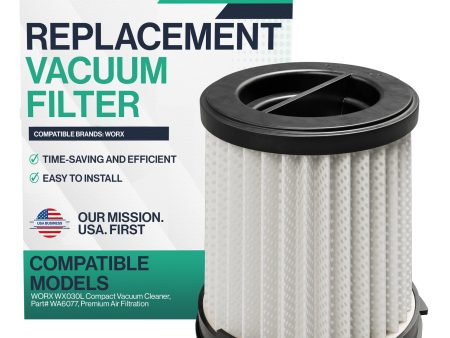 Think Crucial High-Efficiency Replacement Filter Compatible with WORX WX030L Compact Vacuum Cleaner, Part# WA6077, Easy Installation (1-Pack Filter Only) Supply