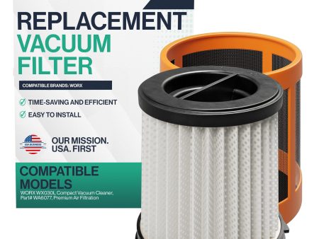 Think Crucial High-Efficiency Replacement Filter Compatible with WORX WX030L Compact Vacuum Cleaner, Part # WA6077, Easy Install (!-Pack Filter & Holder) Online Hot Sale