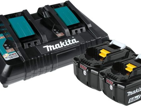 Makita 2x 18V LXT® Lithium-Ion Battery and Dual Port Charger Starter Pack (5.0Ah) Y-00359 Sale