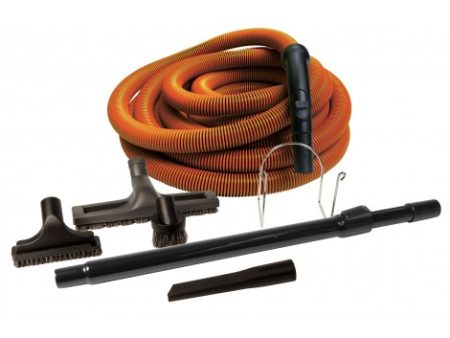 Central Vacuum Kit - 50  (15 m) Orange Hose - Floor Brush - Dusting Brush - Upholstery Brush - Crevice Tool - Telescopic Wand - Hose and Tools Hangers - Black Cheap