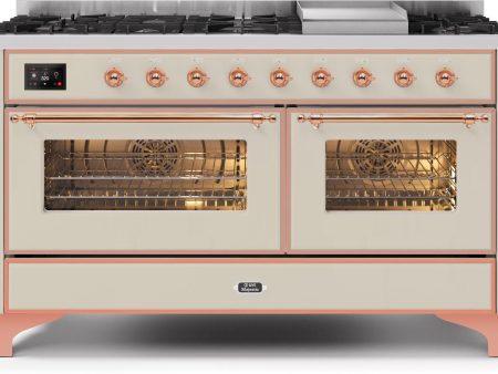 Majestic II 60 Inch Dual Fuel Natural Gas Freestanding Range in Antique White with Copper Trim Fashion