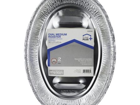 Home Plus Durable Foil 11-1 2 in. W X 16-1 2 in. L Oval Roaster Pan Silver 2 pc For Sale